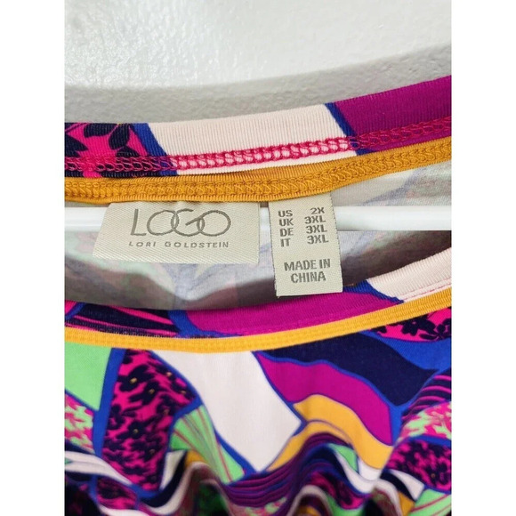 LOGO Lori Goldstein 2X Tunic Multicolor Multi-pattern Womens Rayon Casual Comfy - Picture 4 of 9